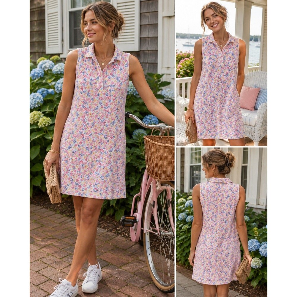 Suzan Bristol Women L Pink Cotton Dress Knee length Cottagecore Coastal Romantic